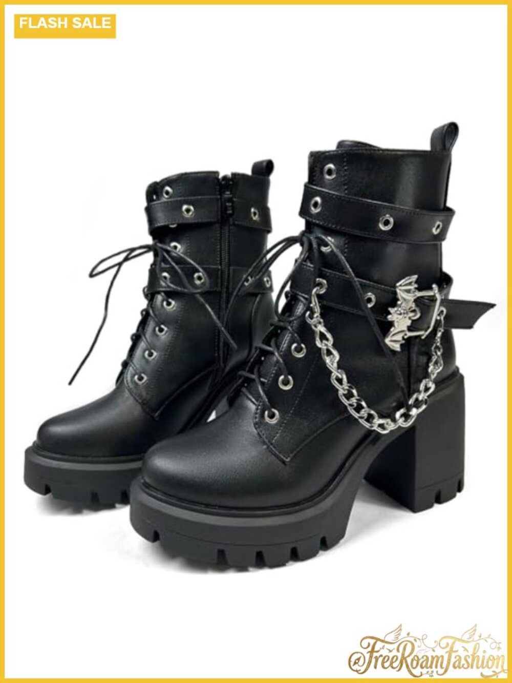 Platform Combat Ankle Boots Chunky Block Heel Side Zip Goth Booties